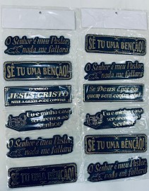 Placa adesiva grande dourada com 6 frases variadas