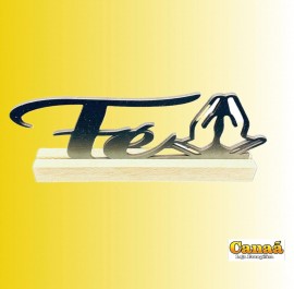 Totem palavra MDF preto com base madeira claro ( F�) , cada
