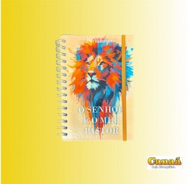 Agenda permanente Leo Aquarela (O Senhor  meu Pastor) capa alaranjanda com elstico,cada