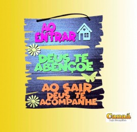 Placa decorada pintura NEON (Ao entrar Deus te abenoe), cada