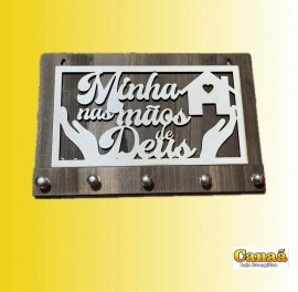 Porta chave madeira escura 2d ( minha casa nas mos  de Deus ) com 5 pinos