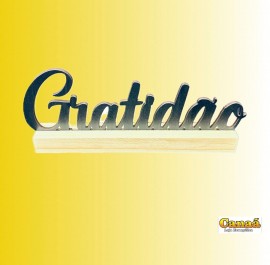 Totem palavra MDF preto com base madeira claro ( Gratido) , cada