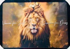 Quadro madeira moldura retr�( 50x70cm ) Le�o com coroa Nunca foi sorte, cada