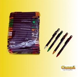 Pacote caneta preta com a ponta colorida com 100 unidades