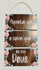 Quadro decora��o corda com 3 placas de madeira (Aquietai-vos...),cada