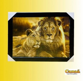 Quadro madeira com vidro , moldura retro preto ( Le�o / Leoa ),cada