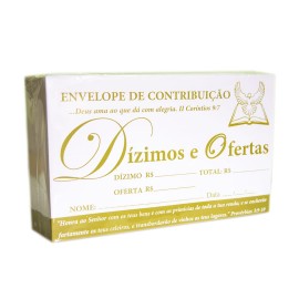 Envelope de dzimo e ofertas branco com borda amarela , com 100 ps