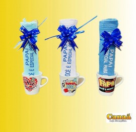 Kit Xcara porcelana 120 ml  com toalha dia dos pais , cada