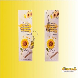 Kit chaveiro l�mpada com �leo de un��o Mirra e marca p�gina, cada