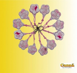 Chaveiro flor gel com p�rolas ( mulher virtuosa) c/12