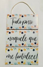 Quadro decora��o corda com 3 placas de madeira (Tudo posso naquele...),cada