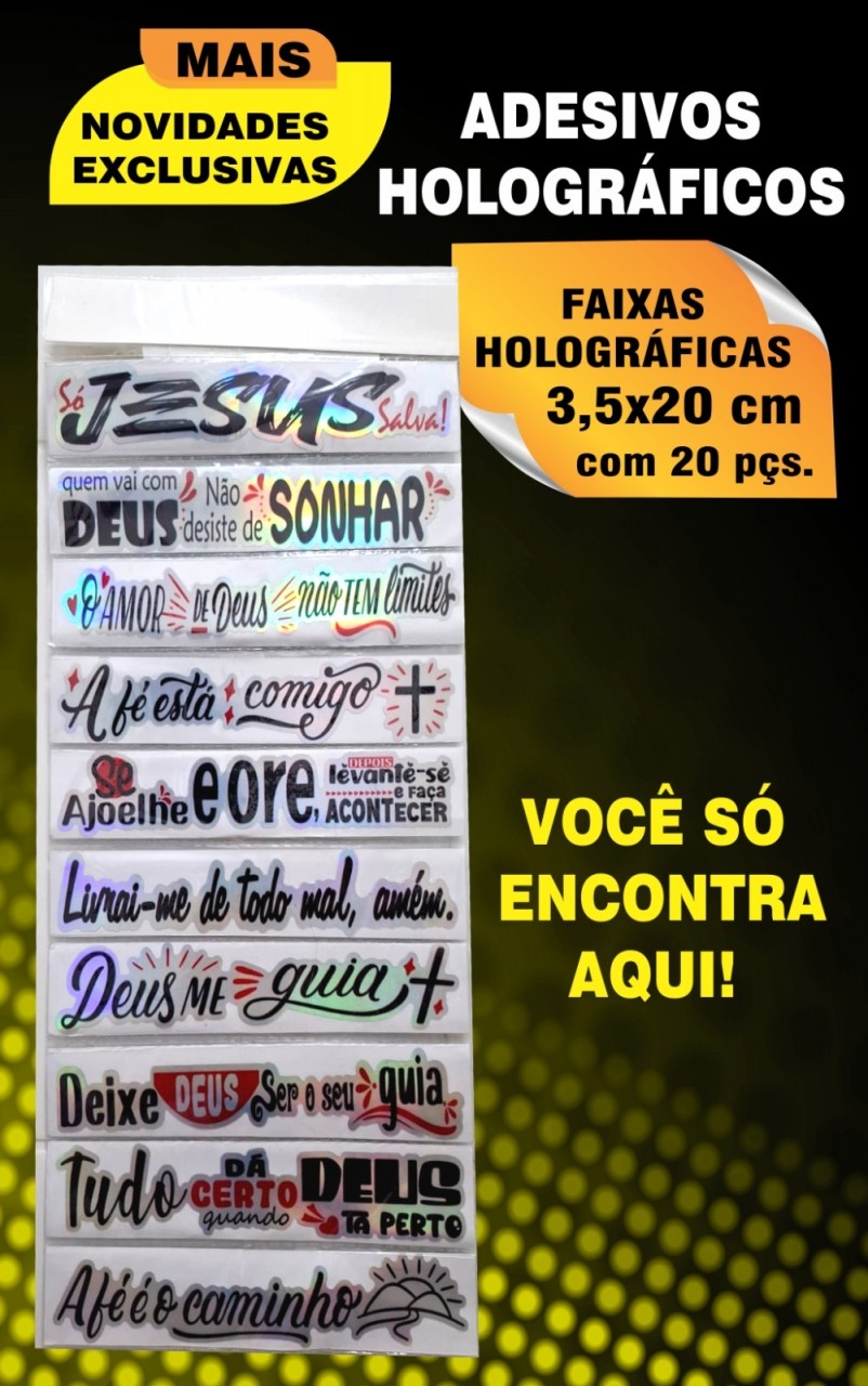 Faixas adesivos holográficas pequeno com 20 peças - CANAA LOJA EVANGÉLICA