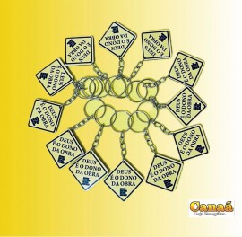 Chaveiros MDF placas de trnsito ( Deus  o Dono da obra) c/12