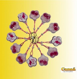 Chaveiro cora��o gel com p�rolas ( Mam�e Jesus te Am) c/12