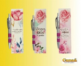 Kit marca-pgina rosas com caneta pedrinha , cada