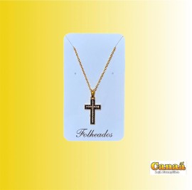 CKit corrente com pingente folheado (Cruz com pedrinha brilhante e bordas preta) 