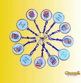 Chaveiro gel redondo corda azul  (Foi por VOC� foi por AMOR )  c/12