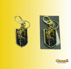 Chaveiro mosqueto dourado ( escudo soldado com Leo ),cada