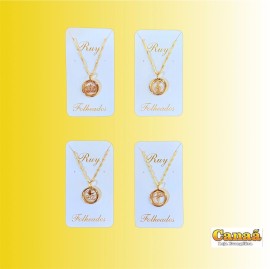 Kit corrente com pingente folheado circulo liso (modelos variados) 