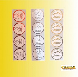 Etiqueta adesiva redonda borda brilhosa mensagens com 50 unidades 