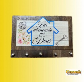 Porta chaves madeira modelo novo (casa - Lar abenoado por Deus )