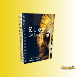 Agenda Leo Amarelo metade rosto (Ele Reina) fundo preto com elstico, cada