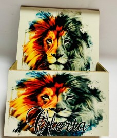 Porta envelope oferta leão colorido em m.d.f pintado cada