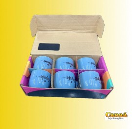Kit 6 canecas de 170 ml  na caixa presente  ( palavras  com coraes) 