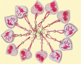 Chaveiro cora��o gel com p�rolas ( Mam�e Jesus te Am) c/12