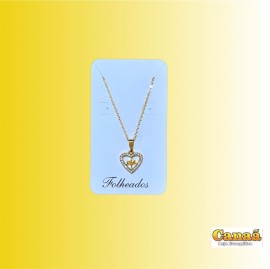 Kit corrente com pingente folheado ( Cora��o pedrinha com palavra f� dentro) 