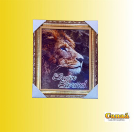 Quadro de vidro com moldura em madeira 26x30 ( Ele vive ele Reina rosto le�o) 