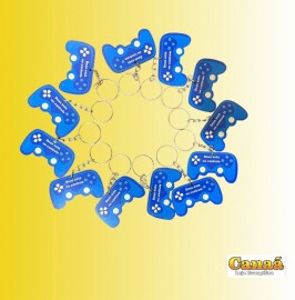 Chaveiro mdf pintado azul  ( Deus est no controle play ) c/12