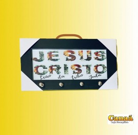 Porta chave moldura de madeira com vidro ( Jesus Cristo leo da trigo de jud)