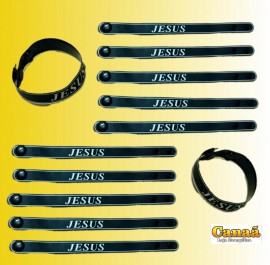 Pulseira borracha Jesus preta com 12 peas 