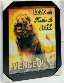 Quadro madeira com moldura e vidro individual (Leo da Tribo de Jud Venceu... )