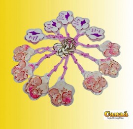Chaveiro gel flor rosa claro com prola c/12