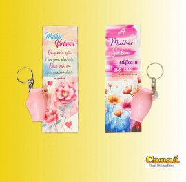 Kit marca pgina mulher virtuosa com chaveiro botija rosa, cada