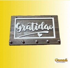 Porta chave madeira escura 2d ( Gratido ) com 5 pinos