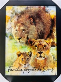 Quadro madeira com vidro ( moldura Retro) fam�lia projeto de Deus ( 1 filhote)(tamanho 30x40cm )