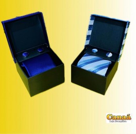 Kit gravata com abotoadura e leno na caixa (modelo quadrado) , cada