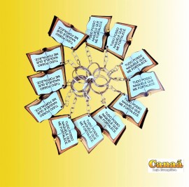 Chaveiro madeira B�blia �Tudo posso naquele que me fortalece�  c/12