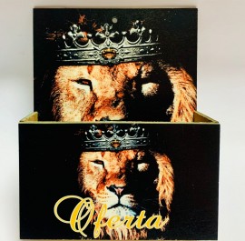 Porta envelope oferta (rosto do le�o coroa cinza) em m.d.f pintado cada