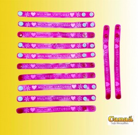 Pulseira borracha pink Mulher Virtuosa com 12 pe�as