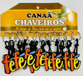 Chaveiro borracha preto com letras coloridas ( palavra F) c/12