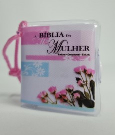 Chaveiro mini bblia da mulher ( Rosa listra azul) c/12