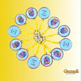 Chaveiro gel redondo corda amarela  (Foi por VOC� foi por AMOR )  c/12