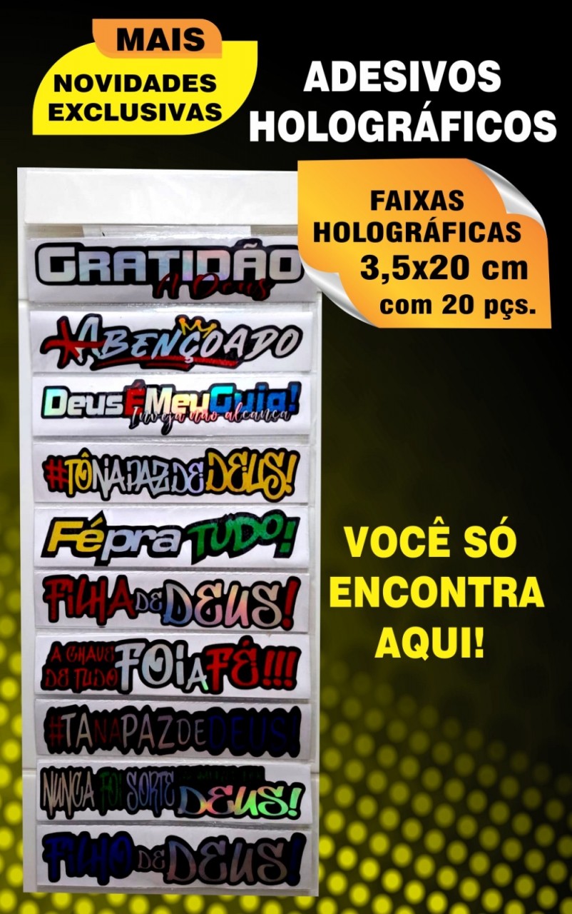 Faixas adesivos holográficas pequeno com 20 peças - CANAA LOJA EVANGÉLICA