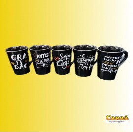 Caneca porcelana preta 220 ml ( frases variadas ), cada