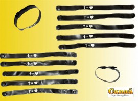 Pulseira borracha Cruz = corao preta com 12 peas  