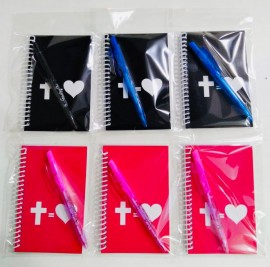  kit Caderneta espiral comum ( cruz = corao) com caneta, cada